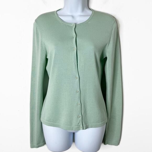 Company Ellen Tracy Women's Cardigan Sweater M Mint Green Button Front Crew Neck - Picture 1 of 7